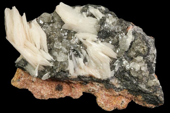 Cerussite Crystals with Bladed Barite on Galena - Morocco #82350